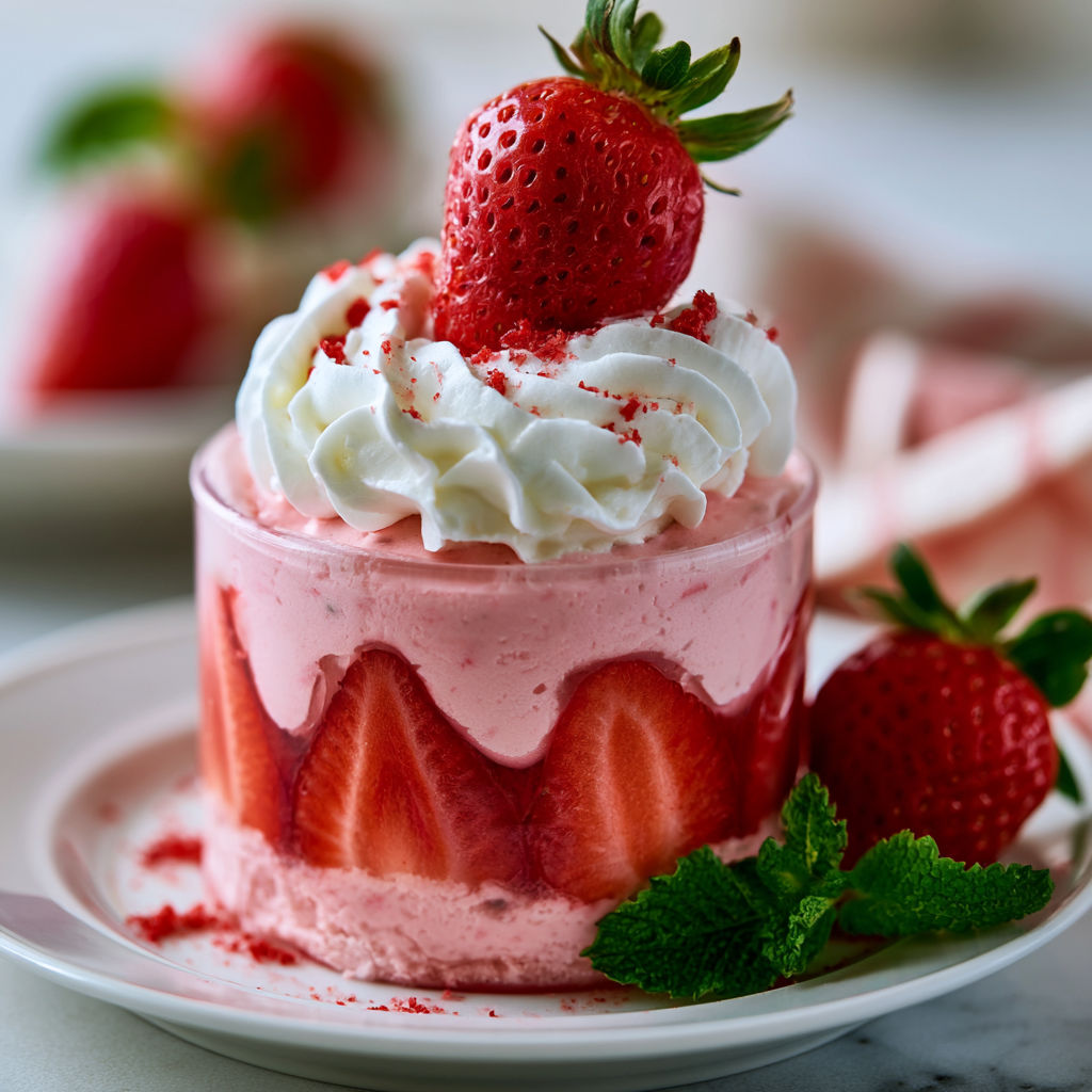A dessert with strawberries and whipped cream.