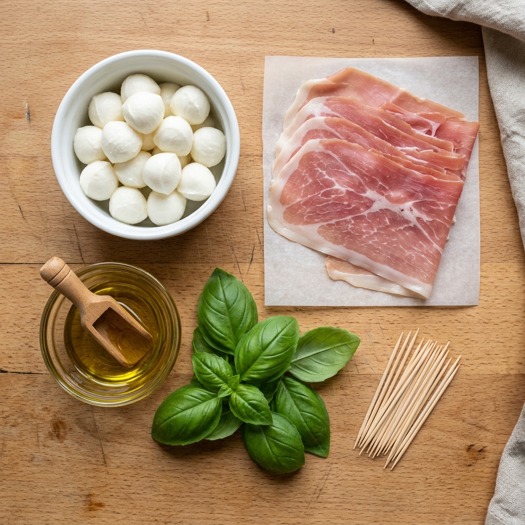 A table with a bowl of pasta, a bowl of meat, and a bunch of basil.