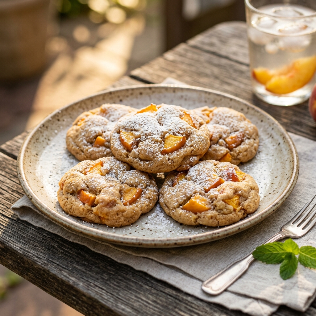 A plate of cookies with powdered sugar on top.
