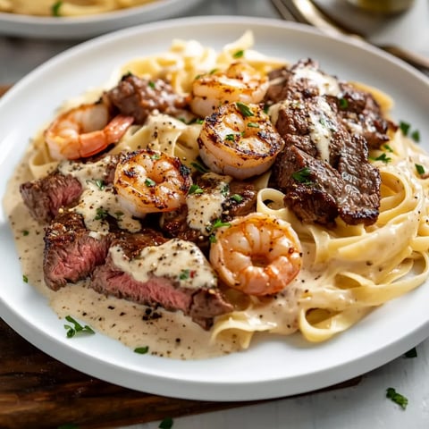 Velvety Steak and Cajun Shrimp Alfredo