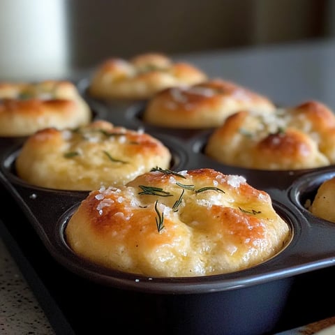 Herb-topped muffins on a tray.