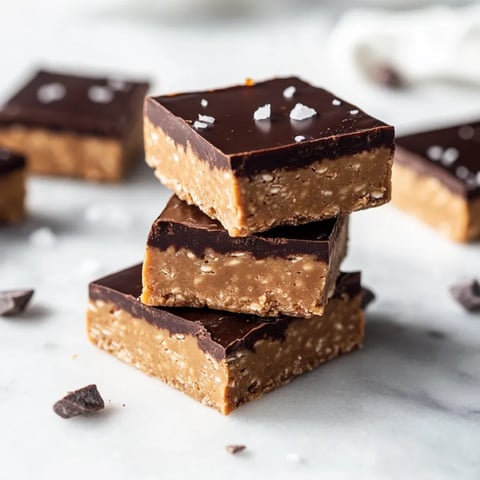 Layers of chocolate and caramel bars stacked up.