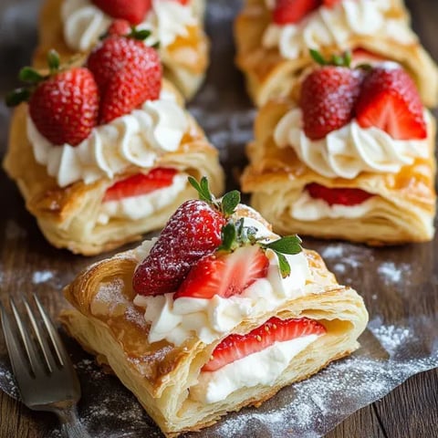 Four puff pastries filled with strawberries and whipped cream.