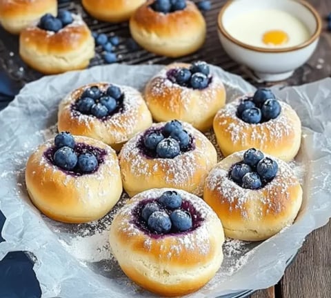 A dish of pastries filled with blueberries.