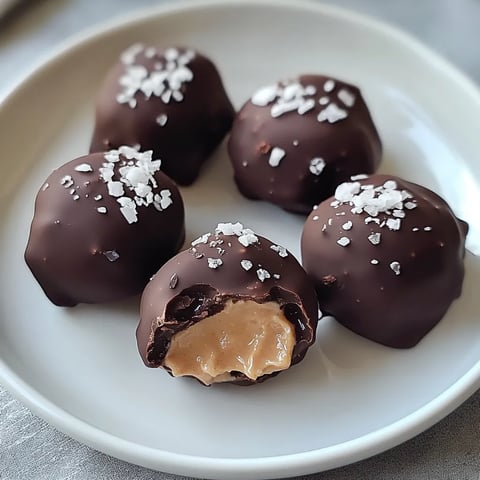 A platter filled with chocolate-coated peanut butter yogurt balls.