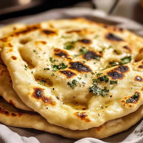 Flatbreads with fresh herbs stacked together.