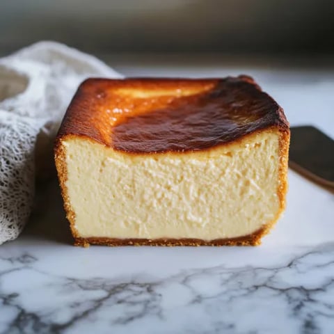 A slice of creamy dessert on a marble surface.