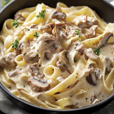 A bowl of pasta with mushrooms and cheese.