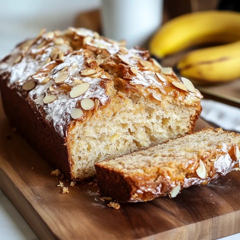 A slice of banana bread on a wooden cutting board.