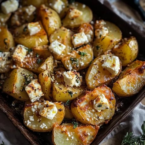 A dish of potatoes with cheese and herbs.