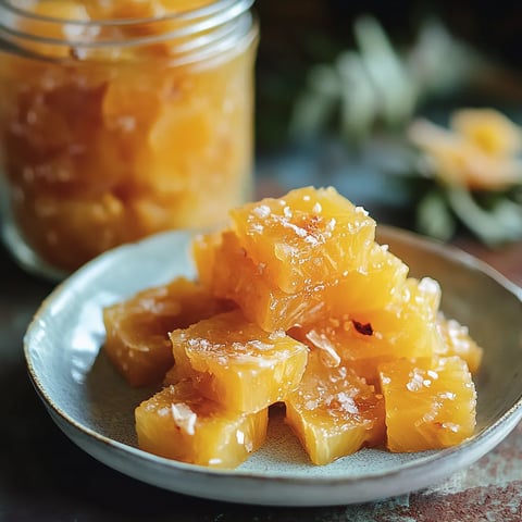 A jar of fruit is on a table.