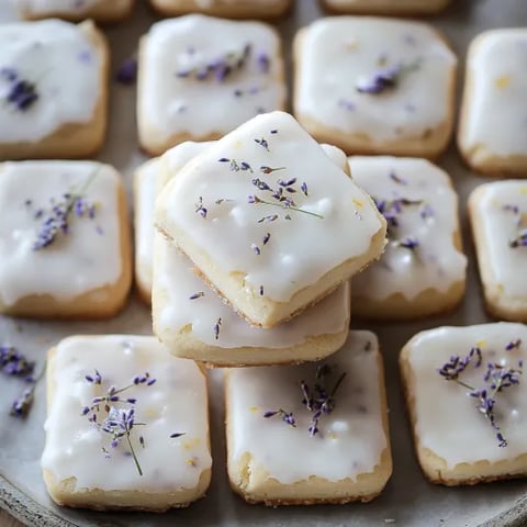 A plate of cookies with purple flowers on top.