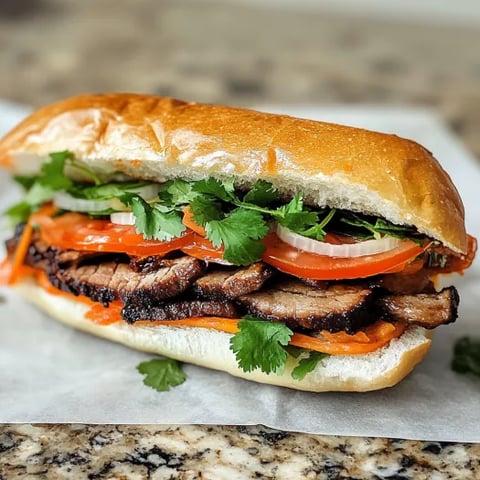 A sandwich with meat, tomatoes, onions, and lettuce.
