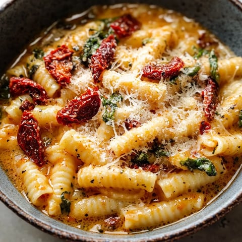 A bowl of pasta with red sauce and cheese.