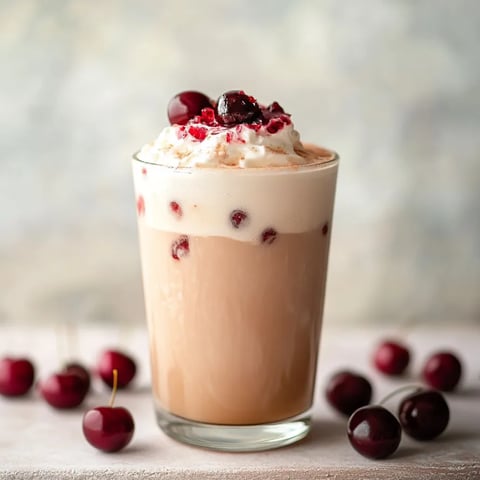 A glass of milk with a cherry on top.