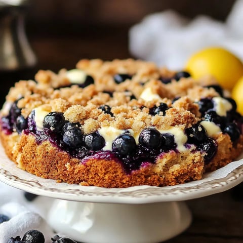 A dessert topped with blueberries and lemon slices.