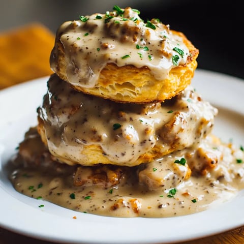 Golden biscuits smothered in rich gravy.