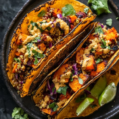 Two loaded tacos topped with colorful ingredients.