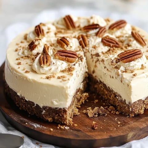 Slice topped with pecans on a wooden tray.