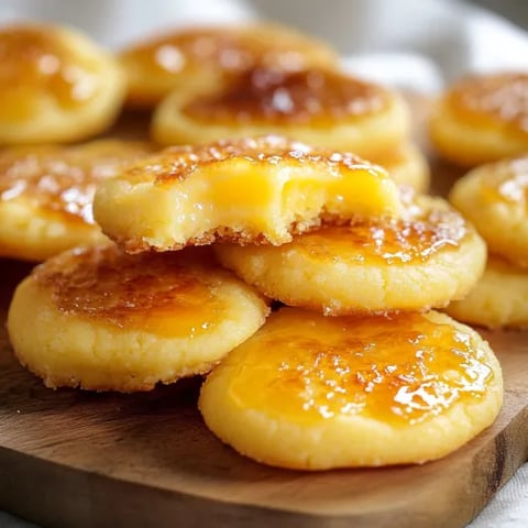 Cookies with a glossy yellow topping on a plate.