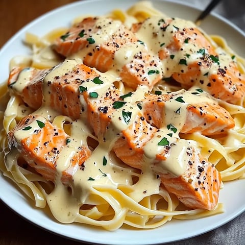 Pasta with creamy salmon and garlic