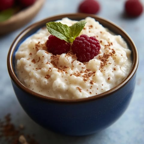A bowl of creamy pudding topped with a raspberry.