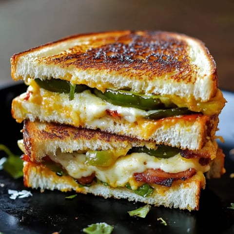 Sandwich loaded with peppers and oozy cheese.