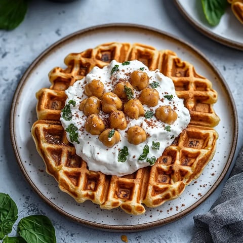 A waffle with white cream and nuts.