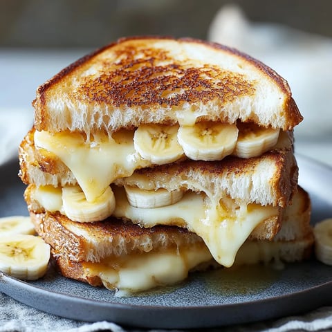 A stack of banana bread sandwiched with cheese.