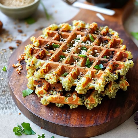 A waffle with vegetables on top.