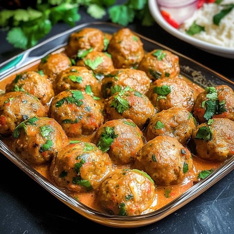 A dish of meatballs with sauce.