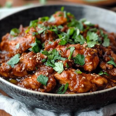 A bowl of chicken with green onions and spices.