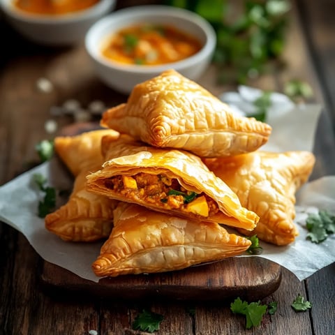A stack of four pastries on a wooden table.