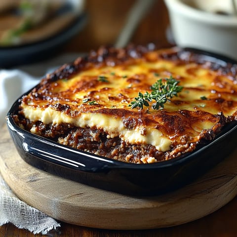 A delicious casserole in a black dish.