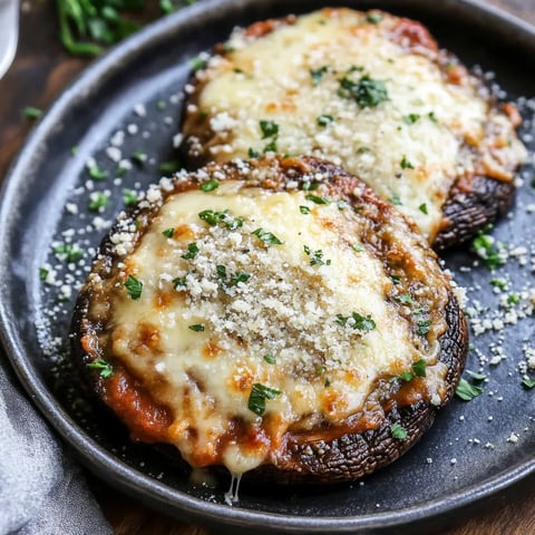 Two pieces of cheese covered mushrooms.