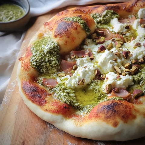 A pizza with white cheese and green toppings.