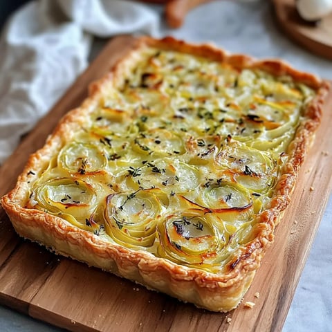 A pie on a wooden board.