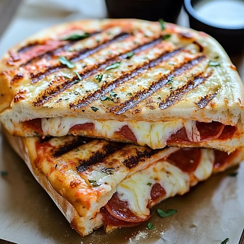 A sandwich with pepperoni and cheese.
