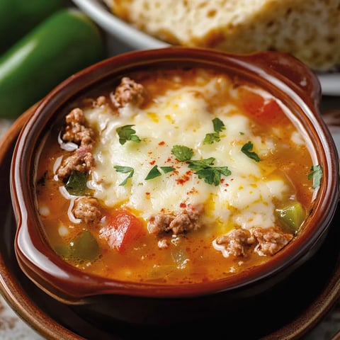 A bowl of soup with meat and vegetables.