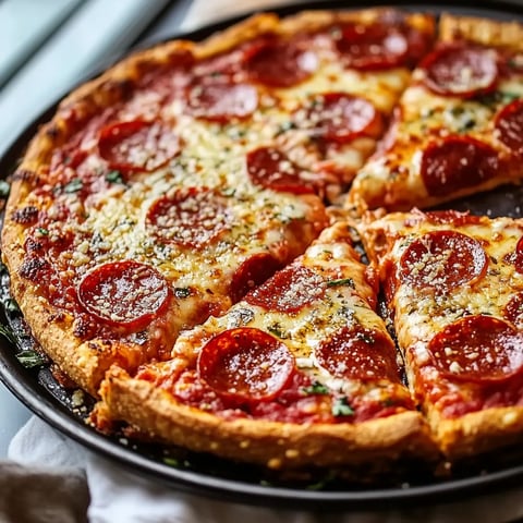 A pepperoni pizza with cheese and pepperoni on top.