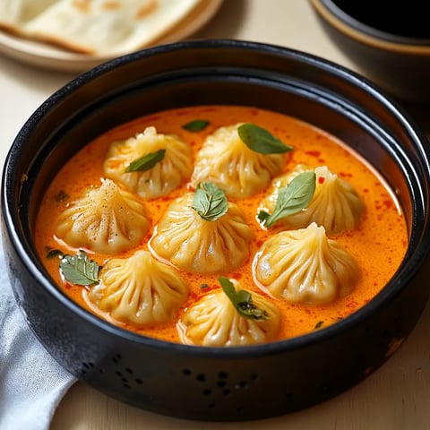 A bowl of soup with dumplings in it.