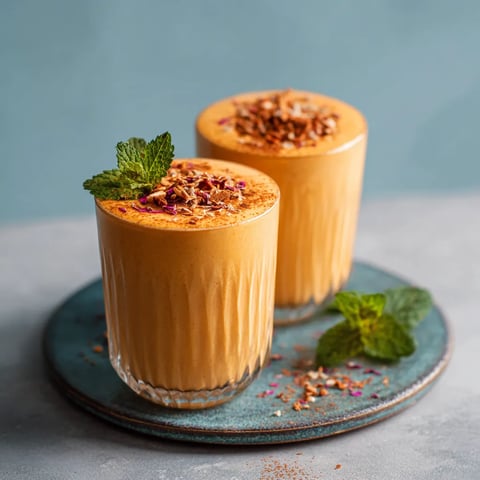 Two glasses of orange drink with mint leaves.