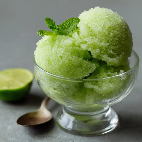 A bowl of green frozen dessert.