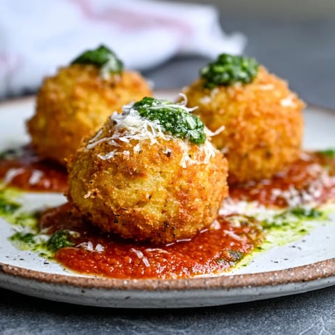 Three cheese balls with sauce on a plate.