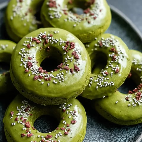 A plate of green donuts with red sprinkles.