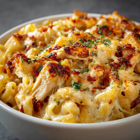 A bowl of food with chicken and cheese.