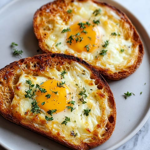 Two pieces of toast with eggs and cheese on top.