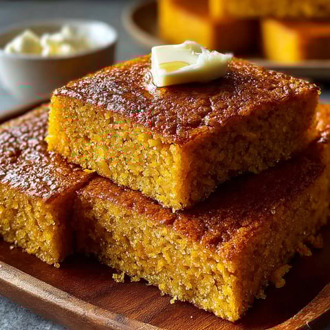 A stack of sweet potato cornbread with butter on top.