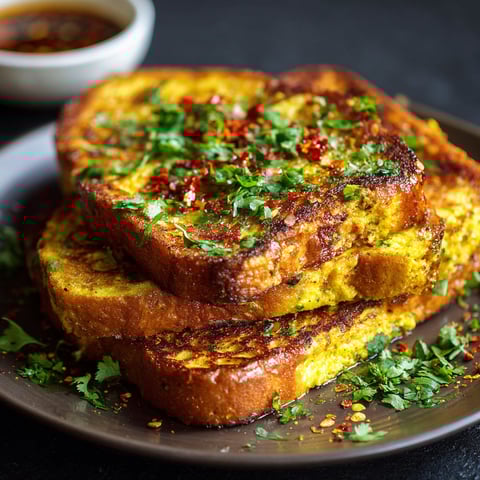 A plate of French toast with turmeric and chili.
