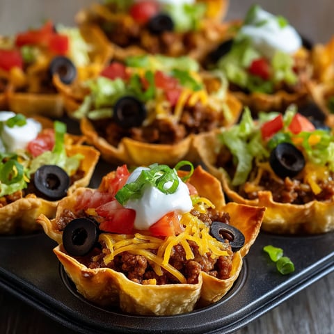 A plate of taco cupcakes with cheesy layers.